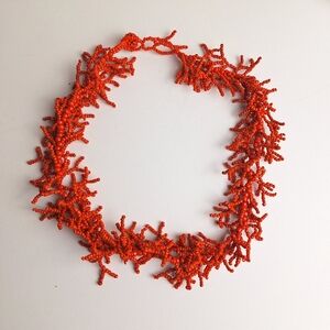 Coral Color Seed Bead Necklace Multi-strand Nautical Boho 18" adjustable